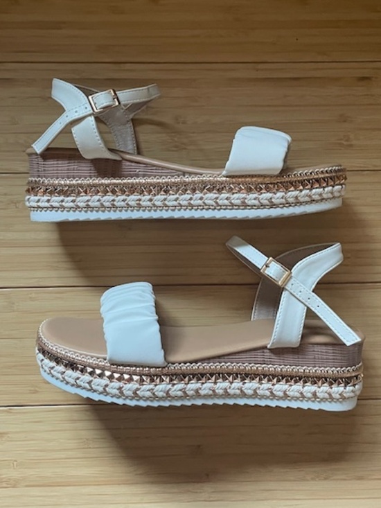 Shoes - White Wedge Sandals with Rose Gold Color Beading - size 9
